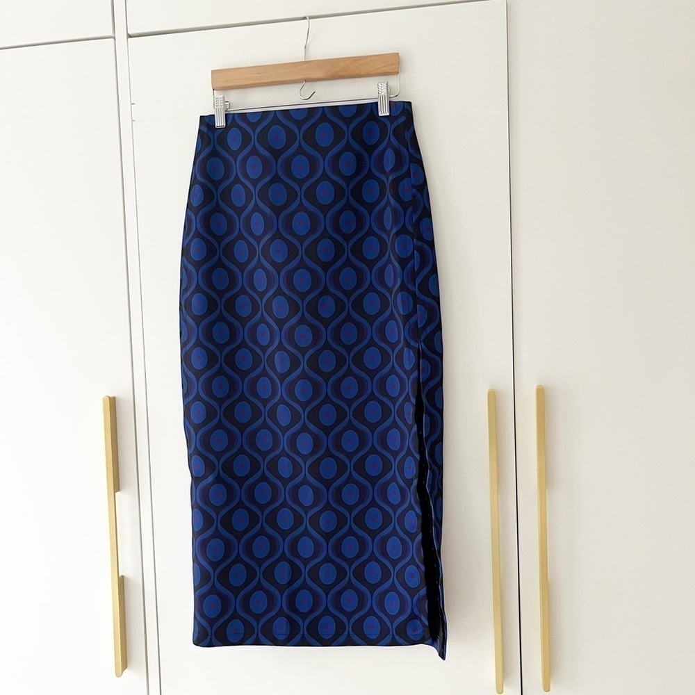 Navy Geometric Midi Skirt